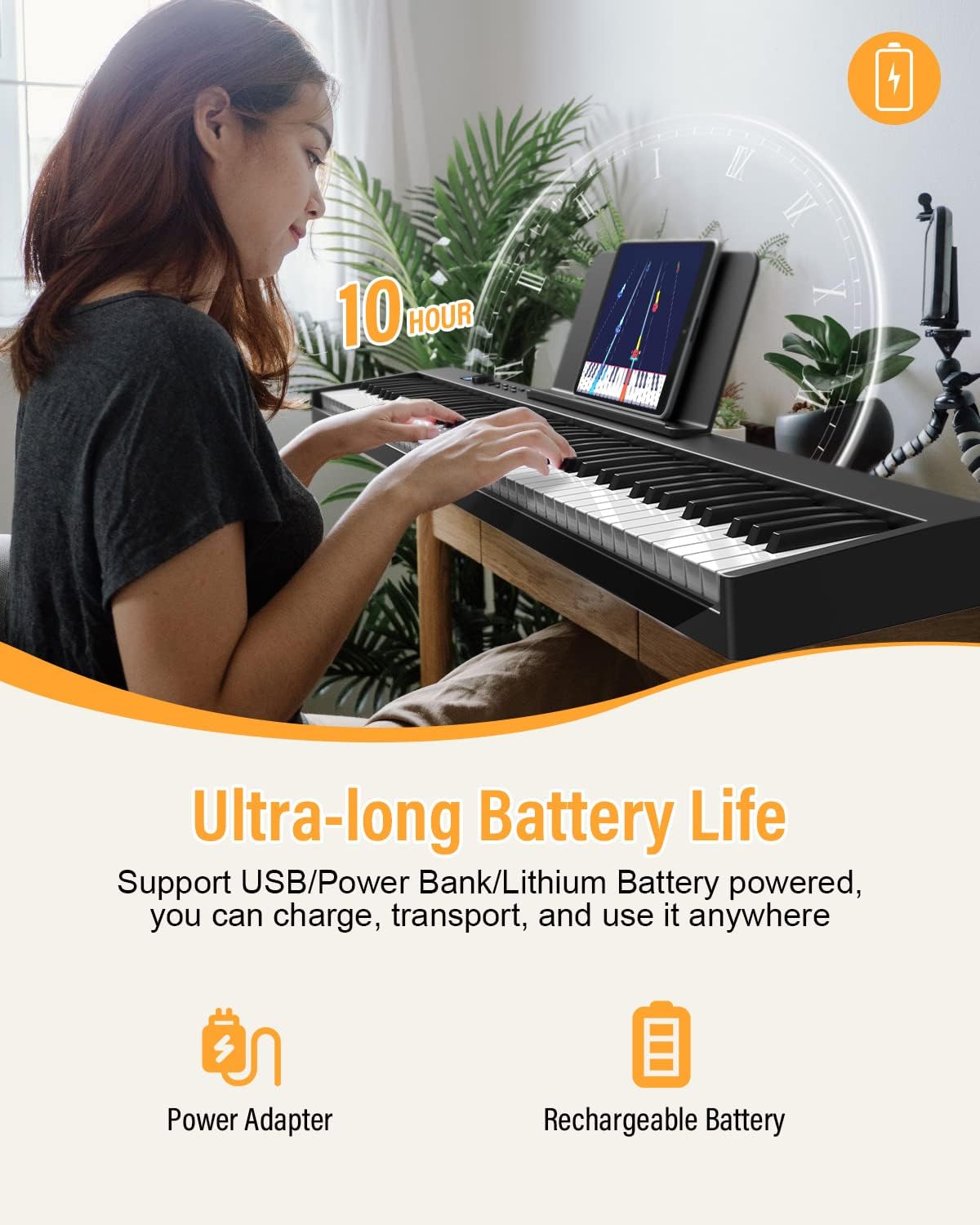 KONIX Folding Piano Keyboard, 88 Key Full Size Semi Weighted Foldable Keyboard, Portable Electric Piano with Light Up Key, Sustain Pedal, Piano Sticker, Sheet Music Stand and Piano Bag, Black