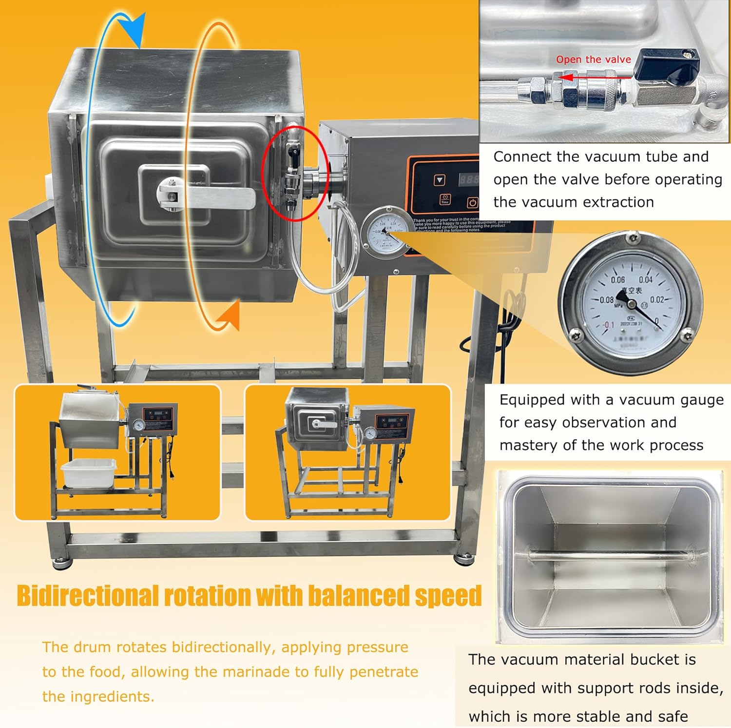 Vacuum Tumbler Marinator Meat Vegetable Marinating Machine 45L Food Vacuum Marinator Fast Marination Process 110V Meat Pickle Machine 360° Rotation with Timer For Chicken Steak Burger Shop