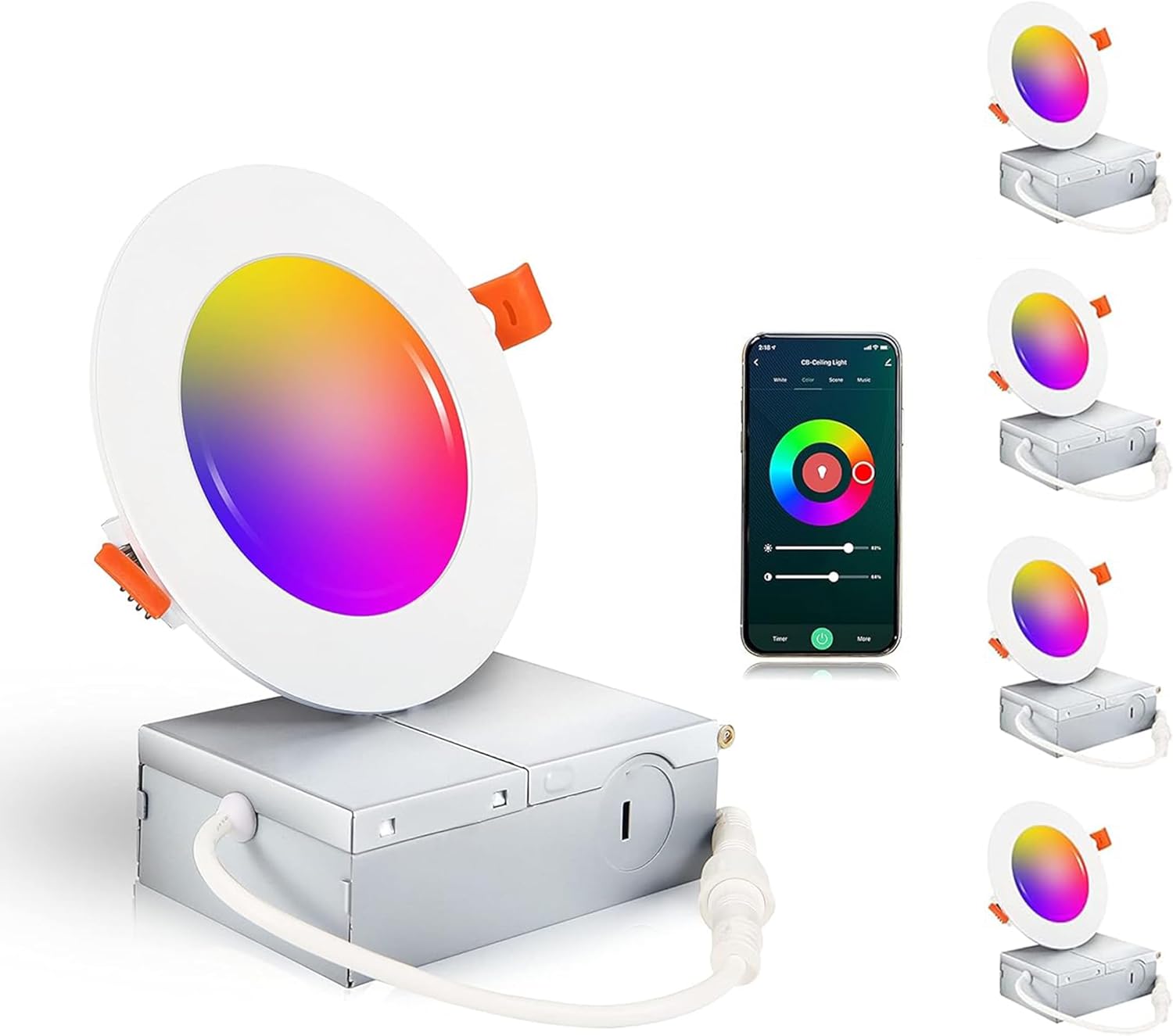 CLOUDY BAY [4 Pack] 4inch Smart WiFi LED Recessed Lights,RGBCW Color Changing Recessed Lighting,Compatible with Alexa and Google Home Assistant,No Hub Required,10W 2700K-6500K,CRI90+ Wet Location