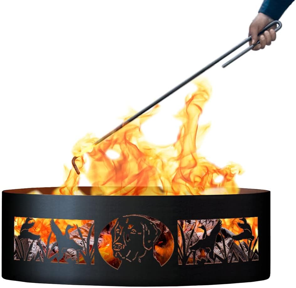 PD Metals MBF00937-FP Mans Best Friend Unpainted 12 in. Tall 37 in. Diameter Outdoor Fire Ring with Fire Poker - 37 x 37 x 12 in. - Rustic Black Color