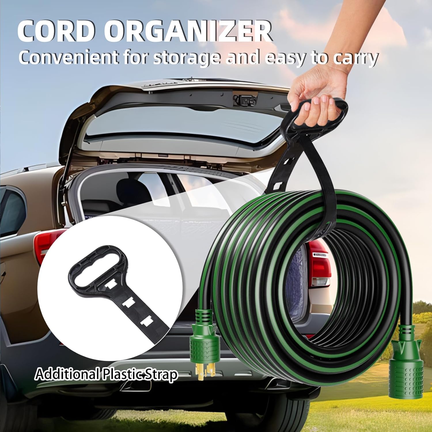 4 Prong 30 Amp Extension Generator Cord 50FT, NEMA L14-30P/L14-30R, 125/250 Volt Up to 7500 Watts, 10 Gauge SJTW Twist Lock Power Cord for Manual Transfer Switch, Black&Green, ETL Listed