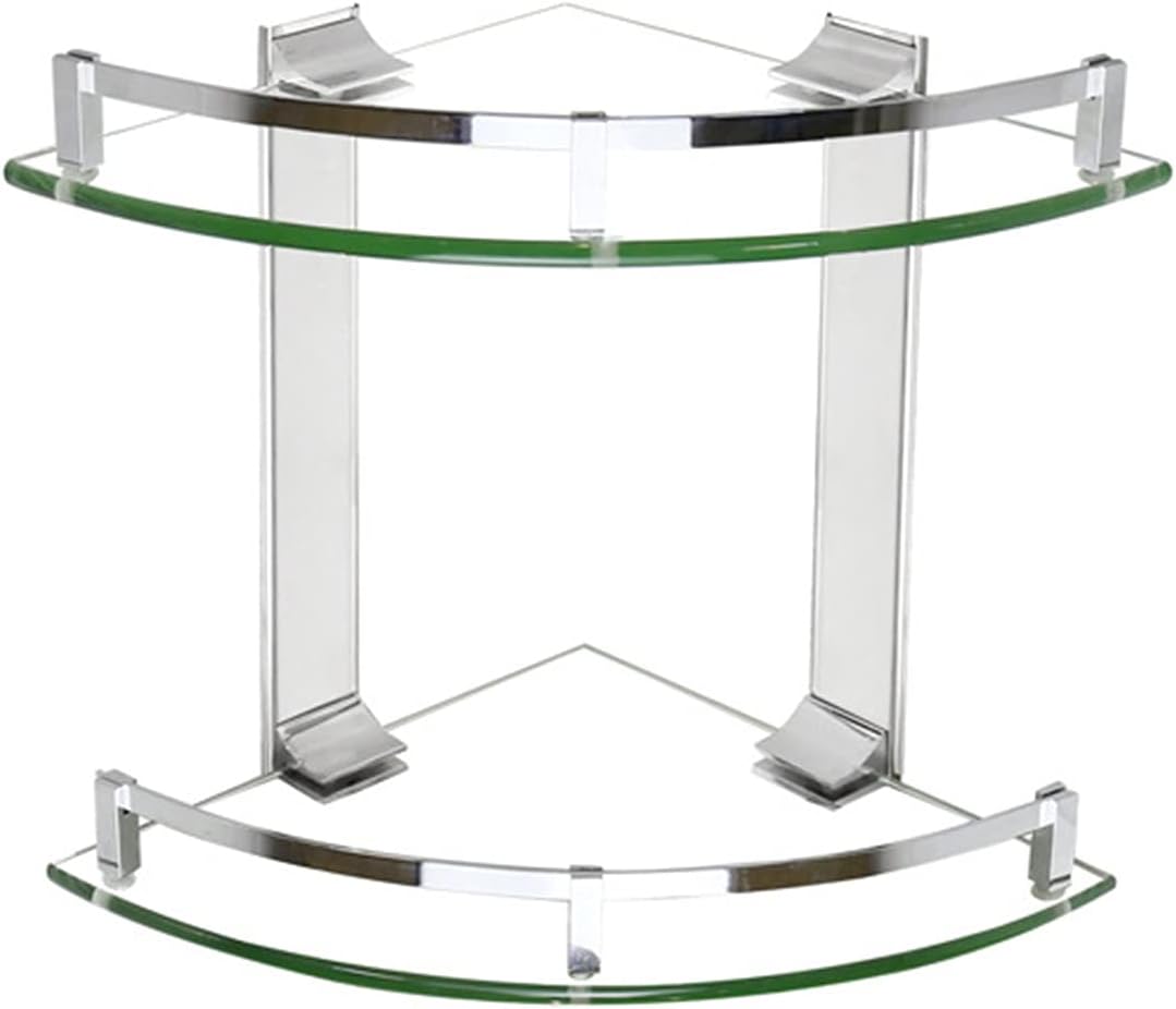 Bathroom Glass Shelf Aluminum Corner Caddy Storage Hanging Organizer Tempered Contemporary Style Wall Mount 2-Tier