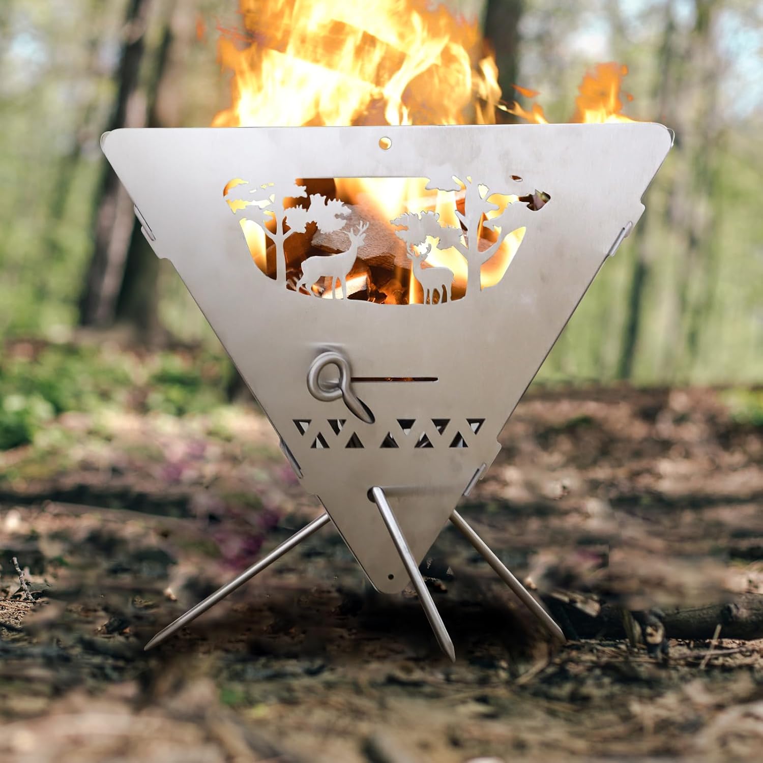 Portable Outdoor Fire Pit Collapsible Camping Wood Burning Bowl Stainless Steel (Three Legged Pot)