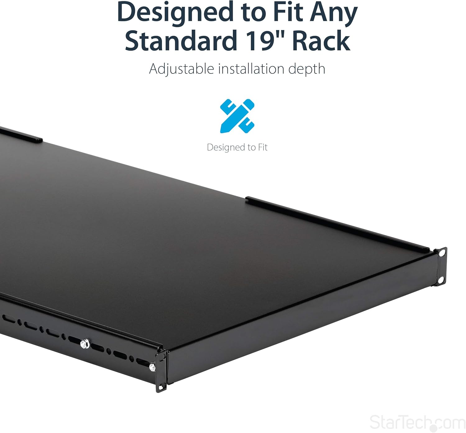StarTech.com 1U 4-Post Adjustable Server Rack Mount Shelf - 330lbs(150 kg) - 19.5 to 38in Adjustable Mounting Depth Universal Tray for 19