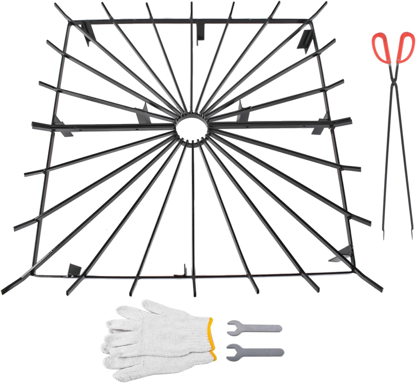 Heavy Duty Square Wheel Fire Pit Grate, 36''x36'' Sizes, Includes Fireplace Gloves & Poker