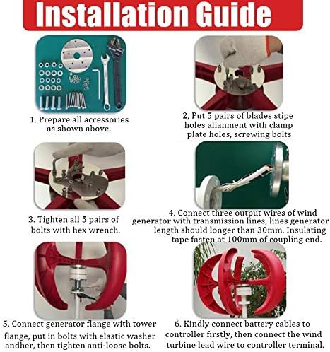 Wind Turbine Generators Kit, 1500W-5000W 12V 24V 48V 5 Blade Vertical Axis Lantern Wind Turbine Generator with Controller for Hybrid Wind Solar Syste