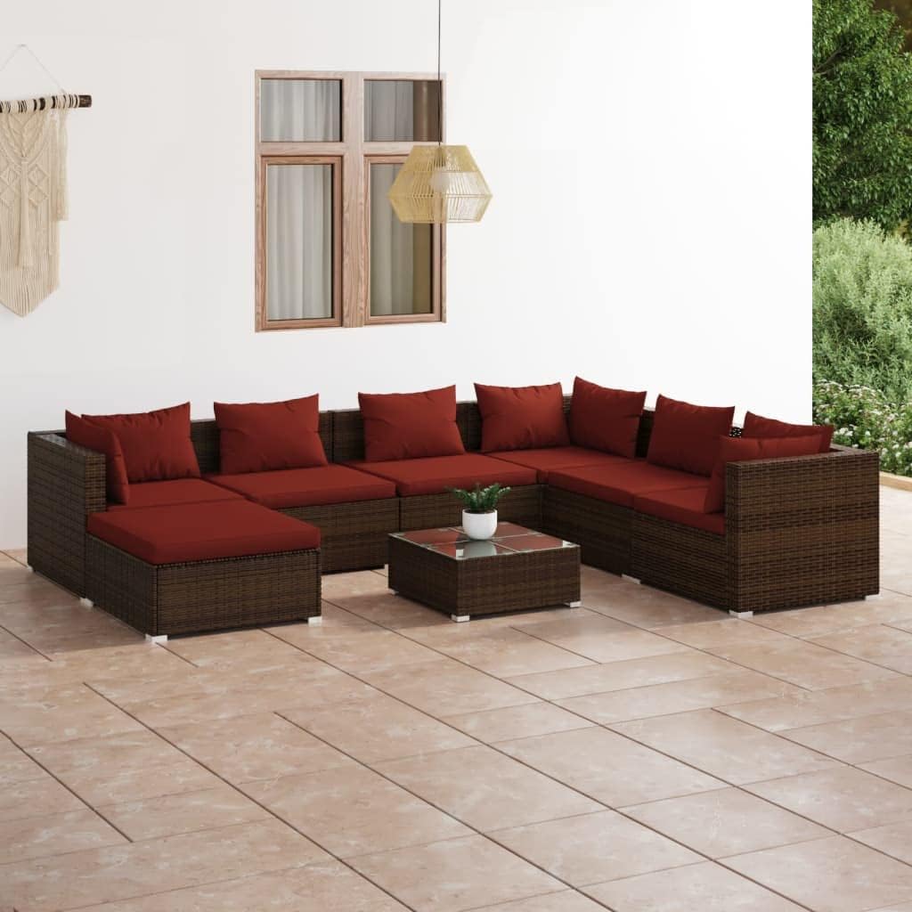 8 Piece Patio Lounge Set with Cushions Poly Rattan Brown,Poly Rattan Patio Lounge Set with Thickly Padded Cushions for Outdoor Comfort Patio Furniture Sets, Outdoor Furniture Sets