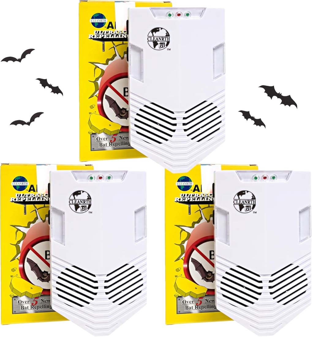Cleanrth CB006 Advanced Ultrasonic Bat Repelling System - Powerful Bat Repellent for Indoor or Outdoor Use (3-Pack)
