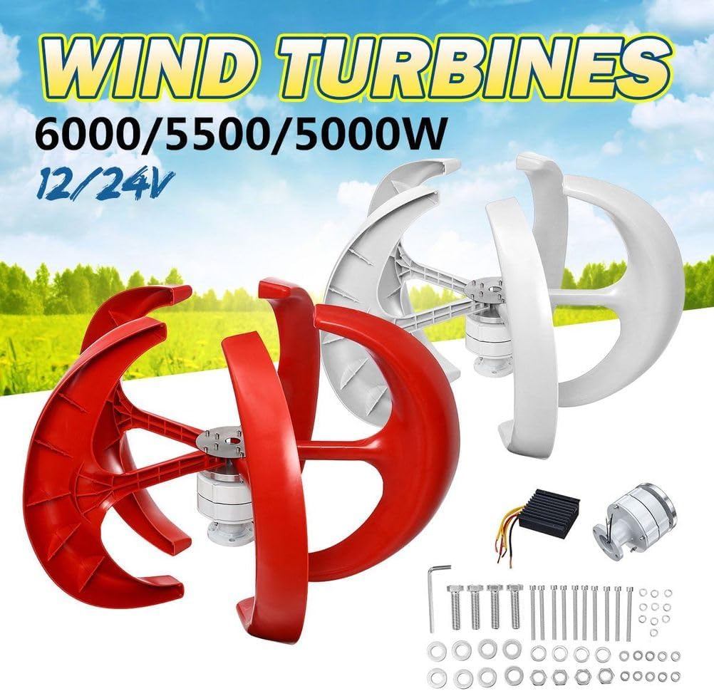 48V 12000W 5 Blades Vertical Wind Turbine Kit, Rated Wind Speed 13M/S Low Wind Speed Starting Wind Power Generator with Controller for Home, Camping