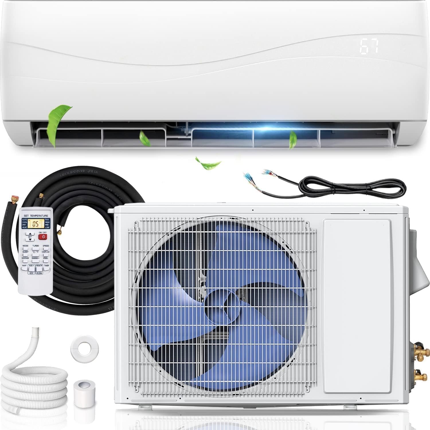 GLACER 9000BTU Mini AC Split-System, 17 SEER2 Ductless Air Conditioner w/Pre-Charged Condenser, White (9000BTU, 220V, 17 SEER2)