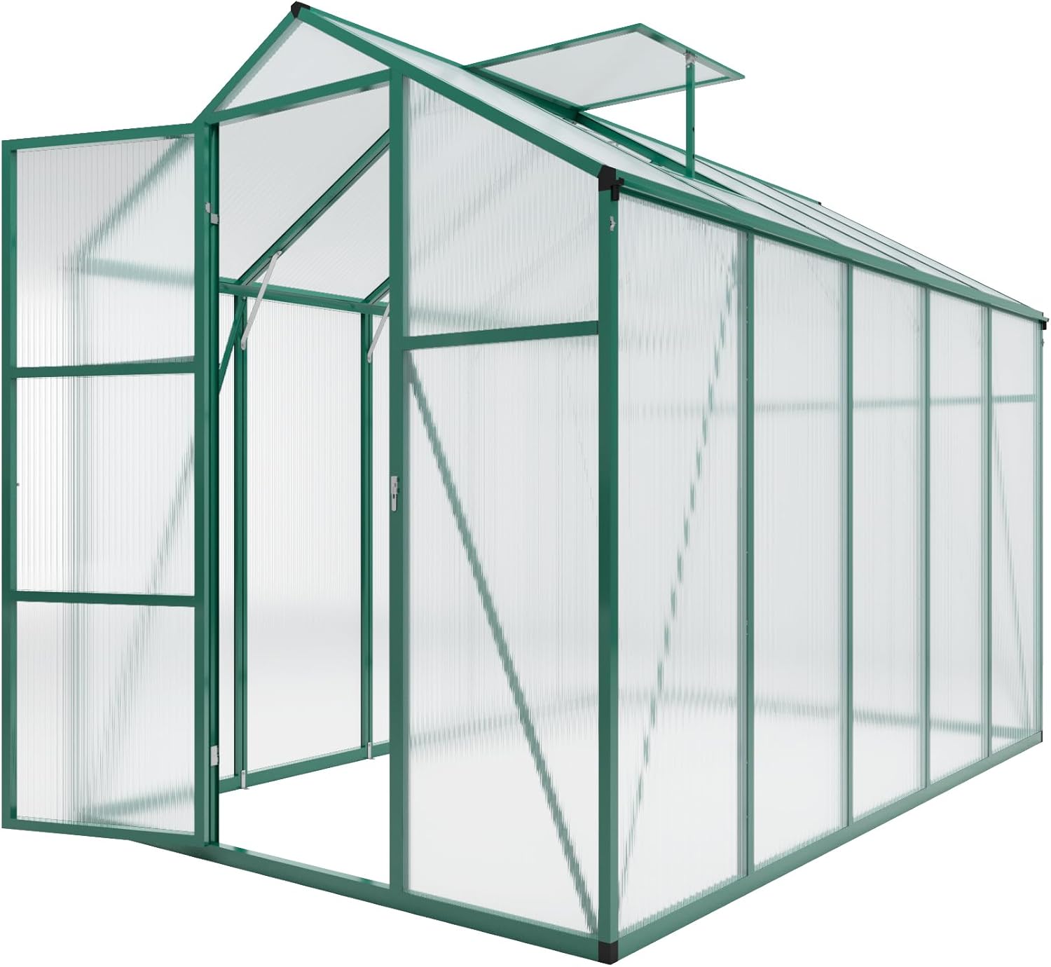 6x10 FT Aluminum Greenhouse with Polycarbonate Panels, Walk-in Heavy-Duty Outdoor Garden Greenhouse with Raised Base and Anchors for Backyard, Green
