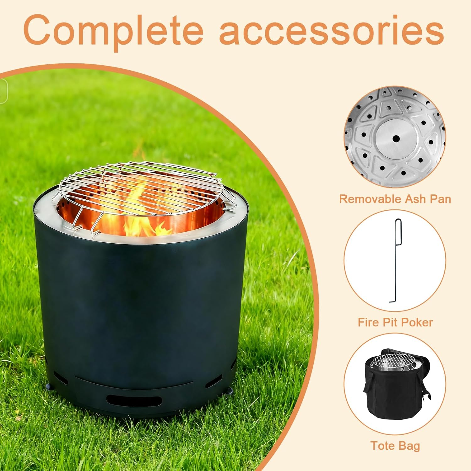 Smokeless Fire Pit for Outside, 15 Inch Portable Wood Burning Fire Pit with Carry Bag, Suitable for for Garden Backyard Deck Camping Beach