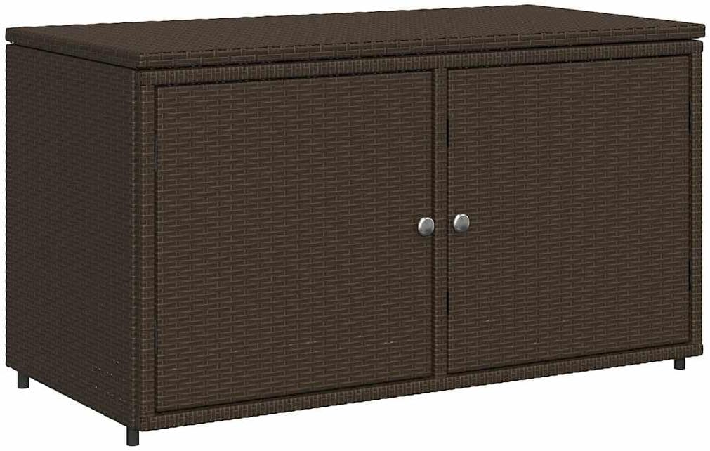 vidaXL Outdoor Storage Box, Deck Box, Poly Rattan with Magnetic Closure, Weather Resistant, for Patio and Balcony Organizing Cupboard Chest, Brown 43.3