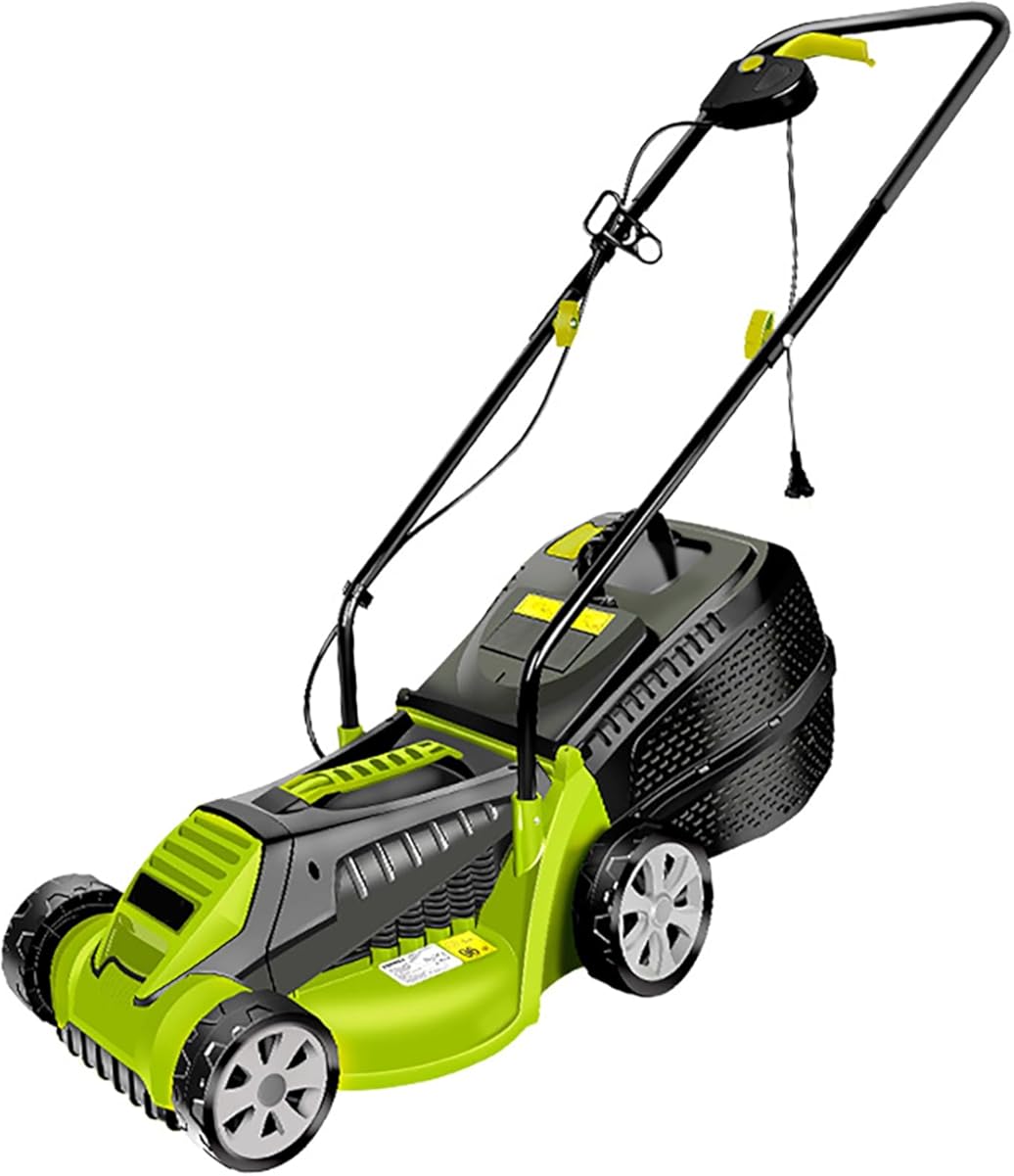 1600W Powerful Electric Lawn Mower, Hand Pushed Cordless Electric Household Lawn Mower, with Adjustable Cutting Height in 3 Gears,Green
