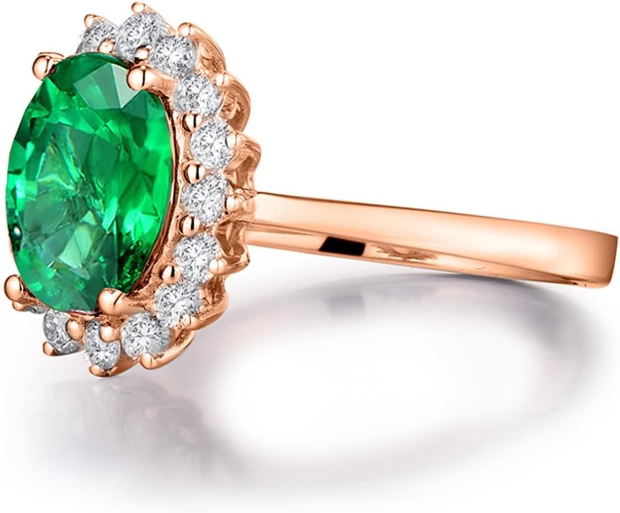 Flower Ring Mom, Vintage Wedding Rings for Women 18K White Gold/18K Rose Gold Oval Emerald for Wife