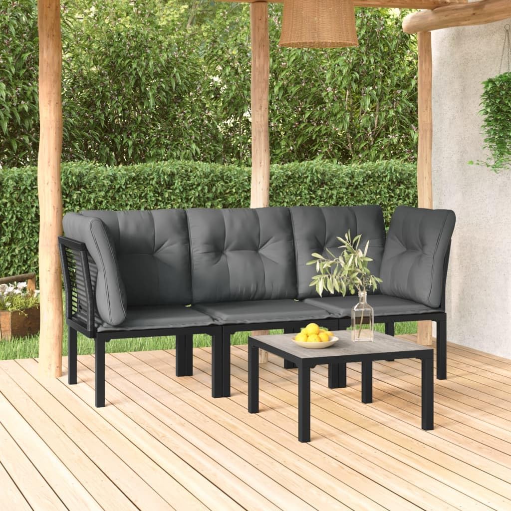 4 Piece Patio Lounge Set Black and Gray Poly Rattan,Upgraded Patio Lounge Set: Modern PE Rattan Outdoor Furniture for Comfortable Relaxation Patio Furniture, Outdoor Furniture Sets