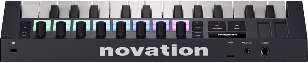 Novation Launchkey Mini 25 MK4 USB MIDI Keyboard Controller (25 Mini Keys) Bundle with Auray FP-P1L Universal Piano-Style Sustain Pedal and Hosa Mid-310 Black 10 ft. Midi cable
