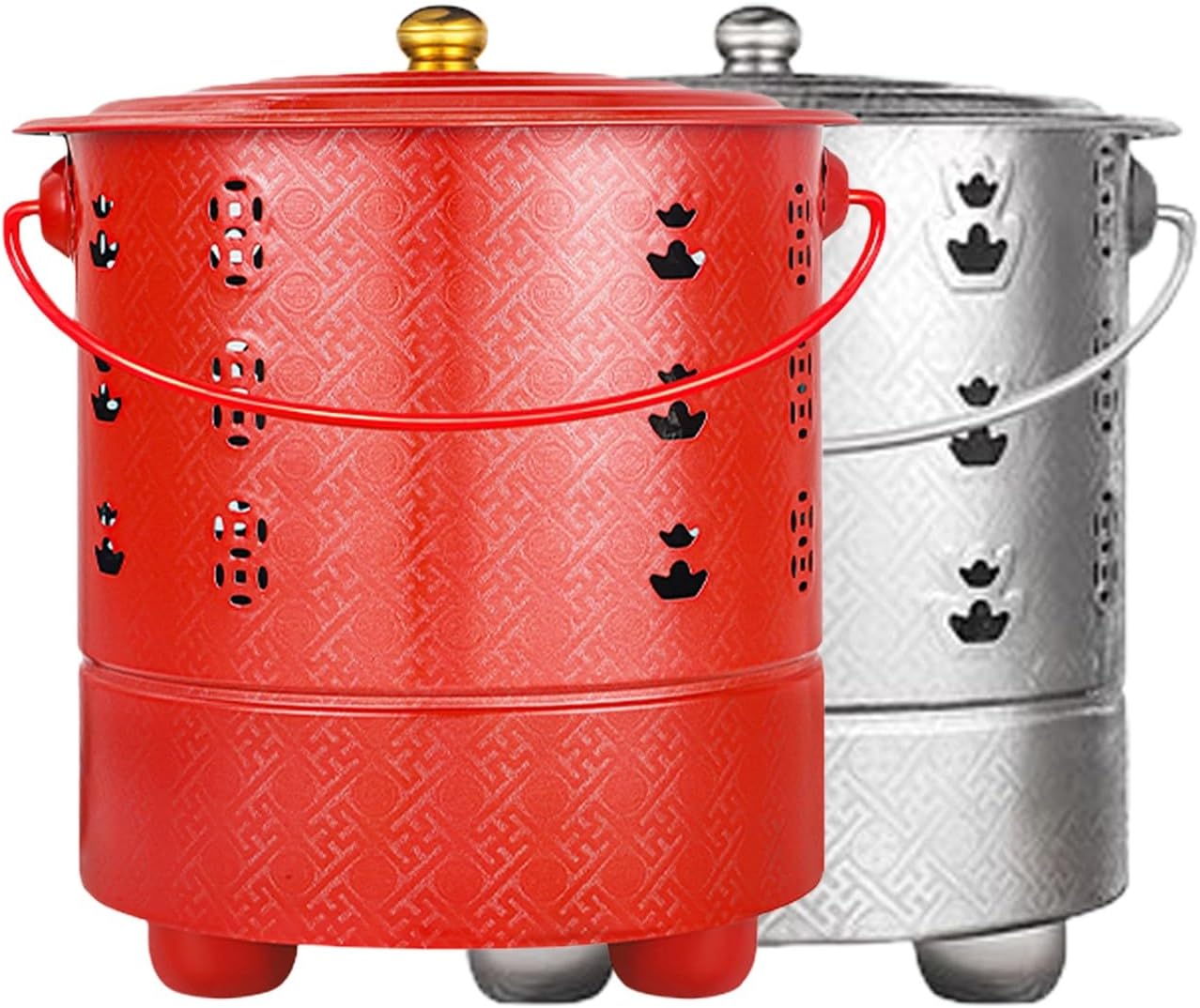 Incinerator, Galvanized Trash can, Metal Fire Pit, Including Tripod, Fire Hook, Inner Liner, for Leaves, Trash, Camping, Bonfire(Red)