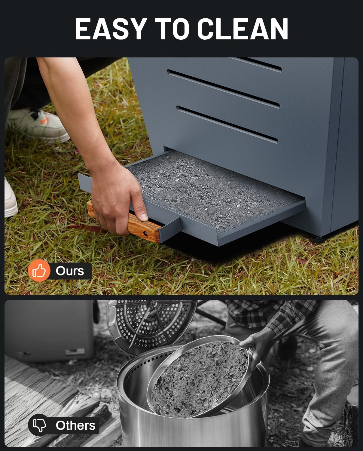 Hexago Modern 25 Inch Smokeless Fire Pit, Stainless Steel Outdoor Fireplace with Pull-Out Ash Tray, Portable Wood Burning Fire Pit with Carry Handles for Patio, Haze Blue