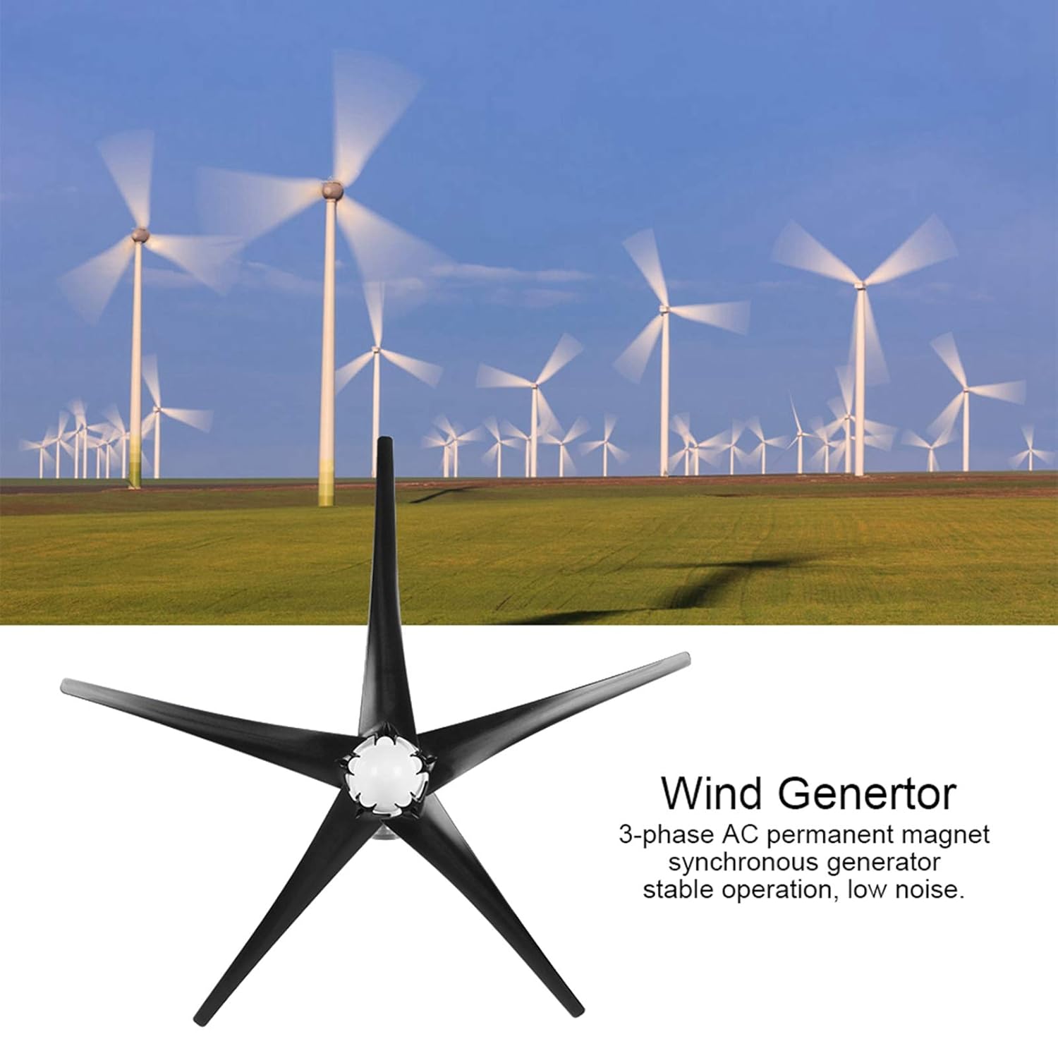 Wind Turbines Generator, Professional Wind Turbines Kit, 800W 5 Cutter Wind Generator, Low, Solar Wind Power Parts Accessories (24V)