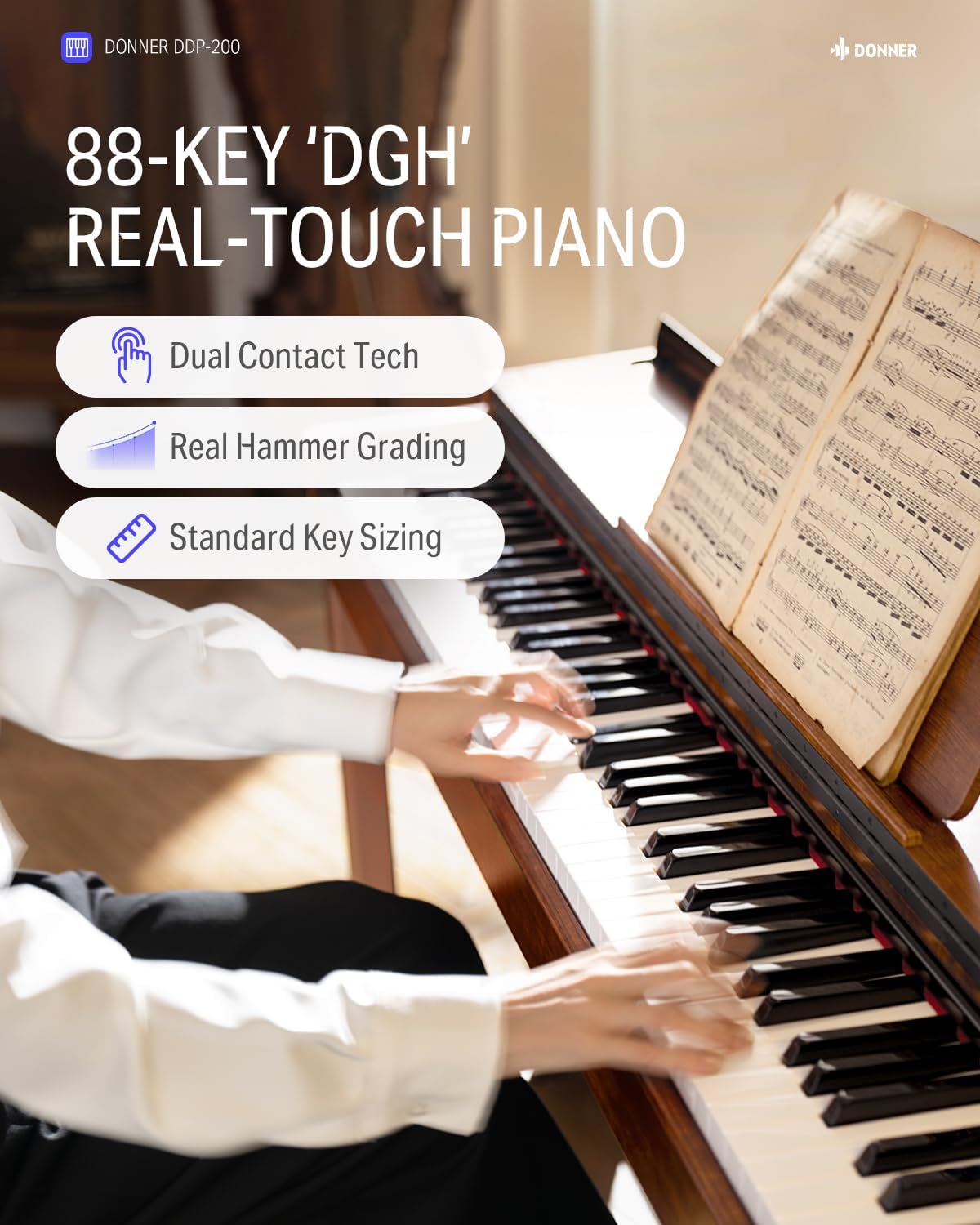 Donner DDP-200 Digital Piano with 88 Key+Donner Adjustable Piano Bench
