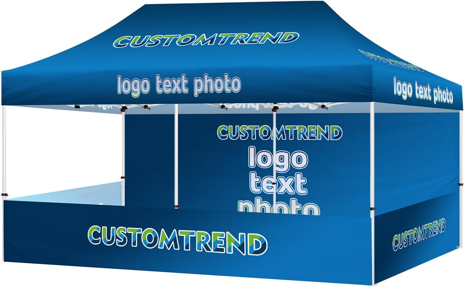 Custom Tents 10x20 with Logo, Custom Canopy Tent 10x10 with Logo, Personalized Pop Up Tent Canopy for Tradeshow Outdoor Events Advertising, Roller Bag Included (1 Full Wall+ 3 Half Walls)