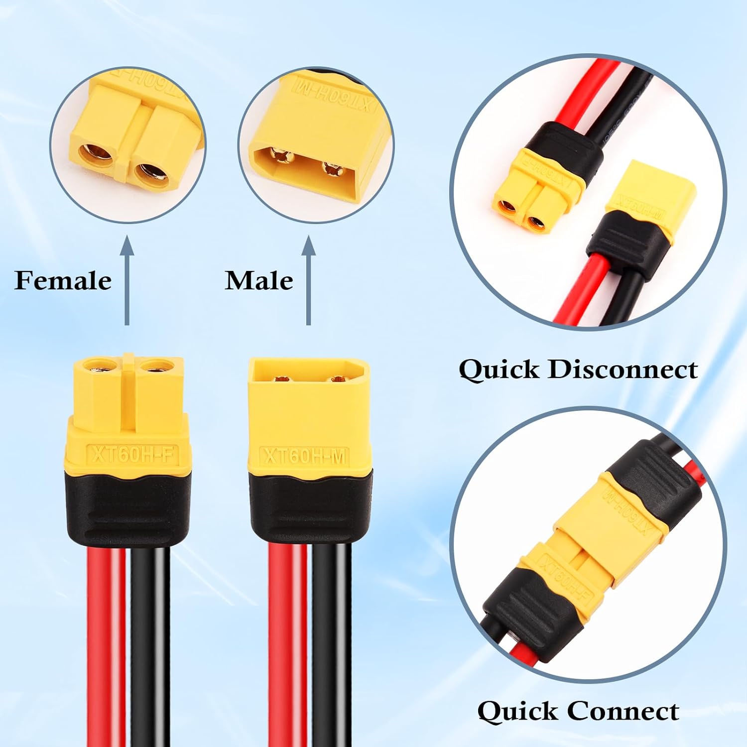 XT60 Extension Cable 10AWG 40FT XT60 to XT60 Cable with Male to Female Connector for Portable Power Station Solar Panel RC Battery