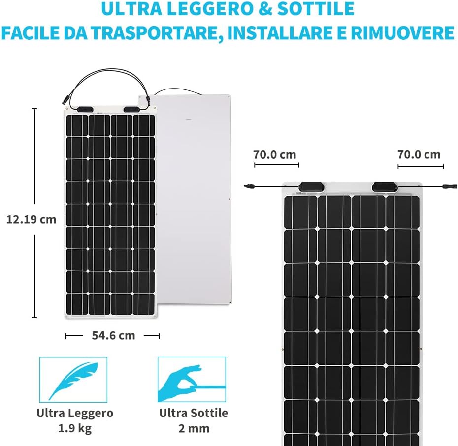 Renogy 100 Watt 12 Volt Extremely Flexible Monocrystalline Solar Panel & One Pair of 10ft. 10AWG Adaptor Kit Solar Cable PV with Female and Male Connectors, Connect Solar Panel and Charge Controller