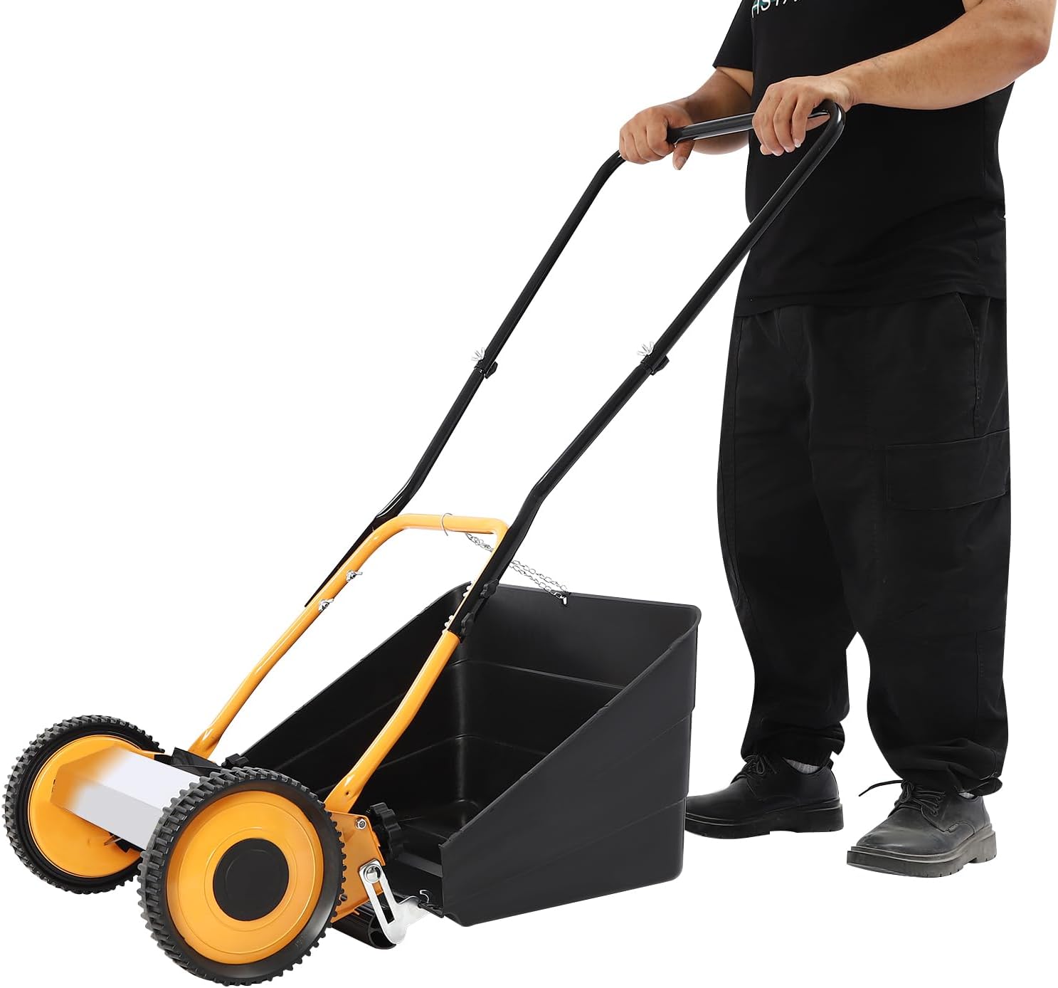 14 Inch Hand Push Lawn Mower with Grass Collecting Box, 0.47-1.65in Adjustable Cutting Height, 4 Sharp 5-Edged Blades Walk-Behind Lawn Mowers Cordless Manual Reel Lawn Mower