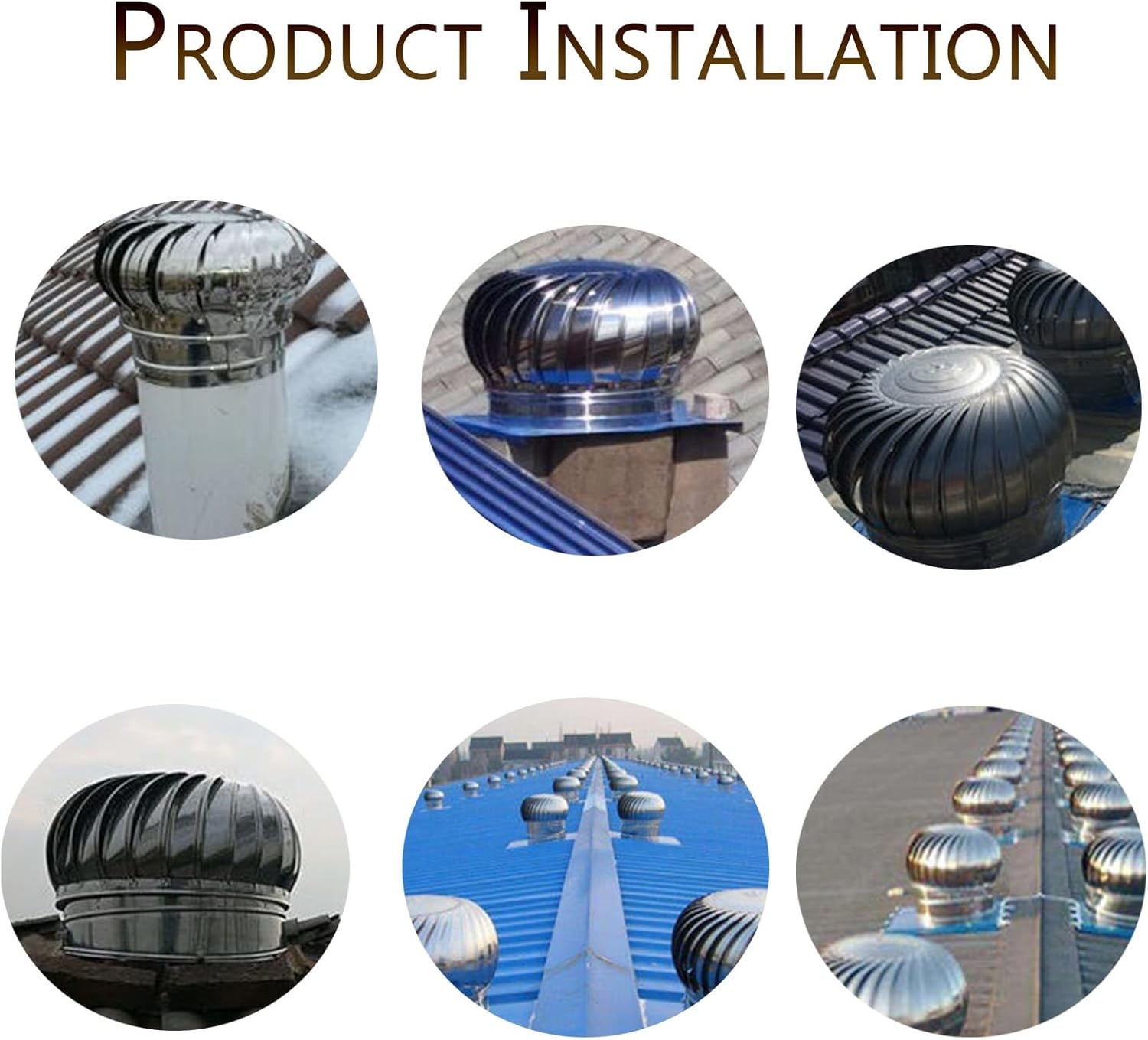 Galvanized Turbines, Stainless Steel Exhaust Cap, Internally Braced Wind Turbine, Wind Turbines Air Vents, 304 Stainless Steel Round Exhaust Grille Louvered Vent, for Duct Connecting