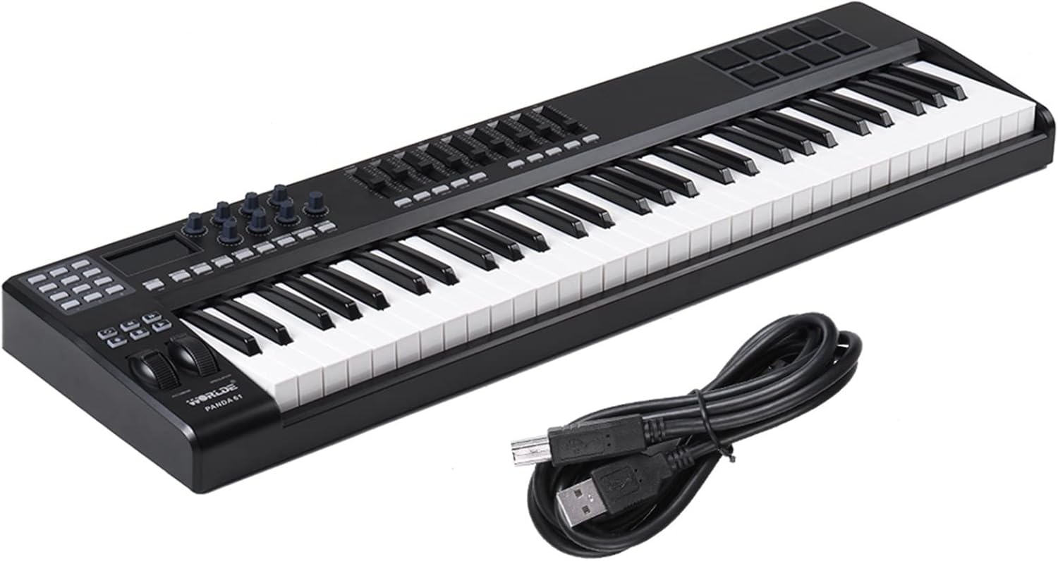 Keyboard Piano 61-Key USB MIDI Keyboard Controller 8 Drum Pads with USB Cable MIDI Controller Keyboard Colorful Pads