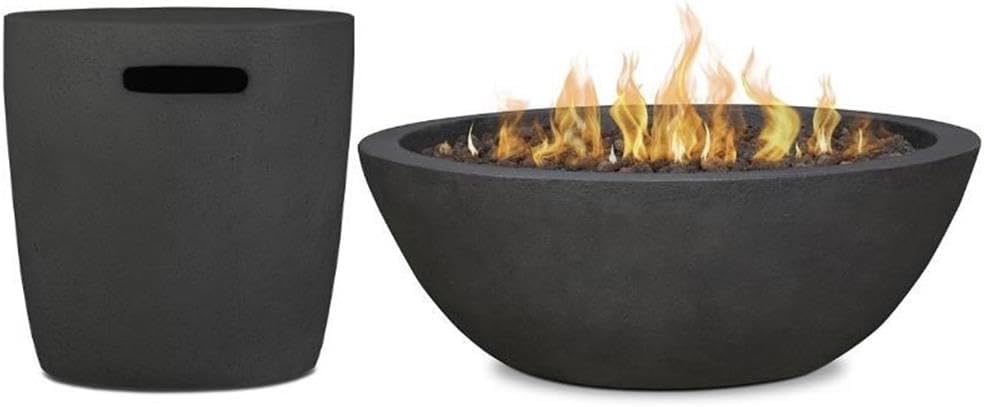Home Square 2-Piece Set with Propane Fire Pit Bowl and Tank Cover in Shale