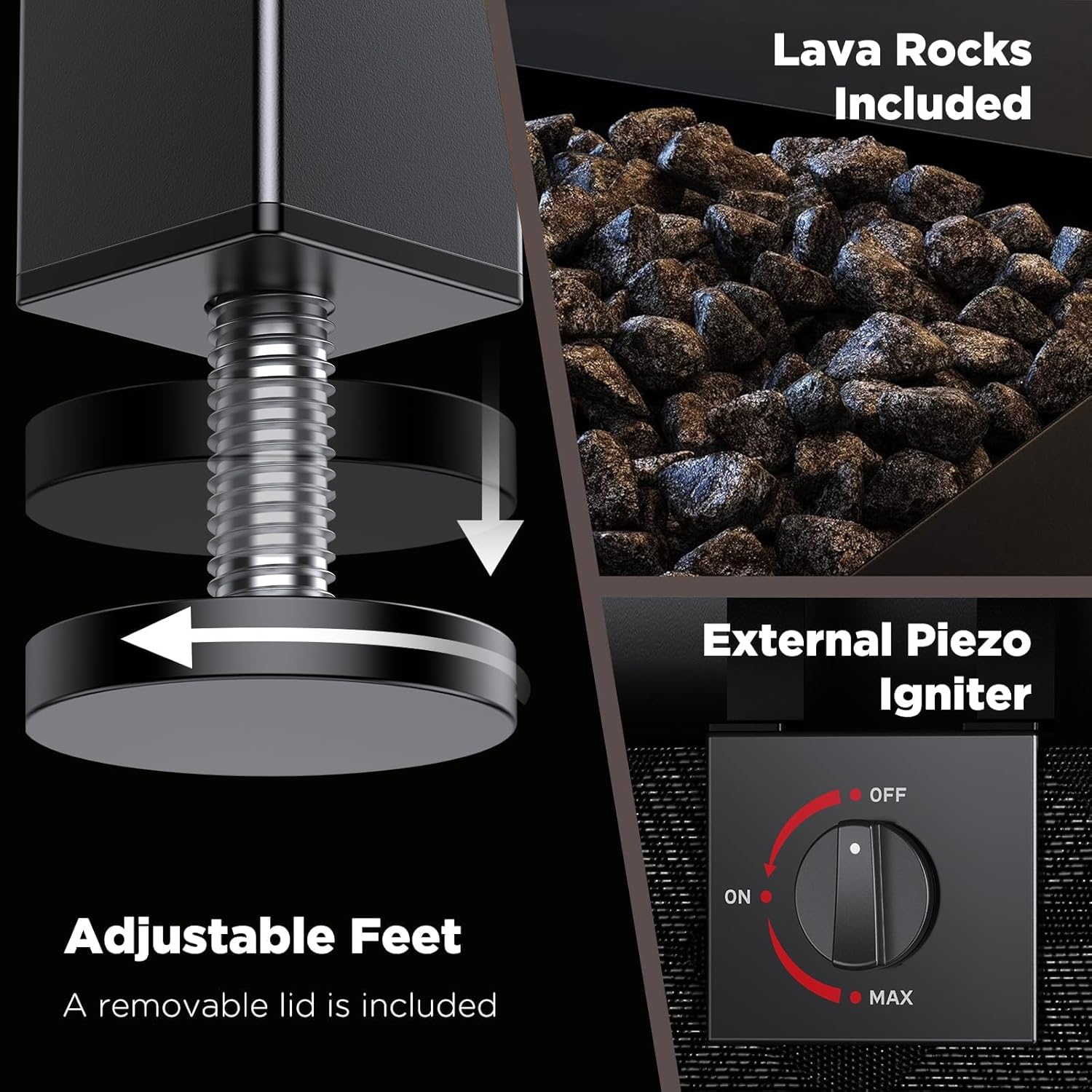 Ciays 28Inch Propane Fire Pit Table, 50,000 BTU Outdoor Gas Fire Pit Table CSA-Certified for Outside Patio with Removable Lid and Lava Rocks, Add Warmth and Ambience to Parties, Backyard, Garden