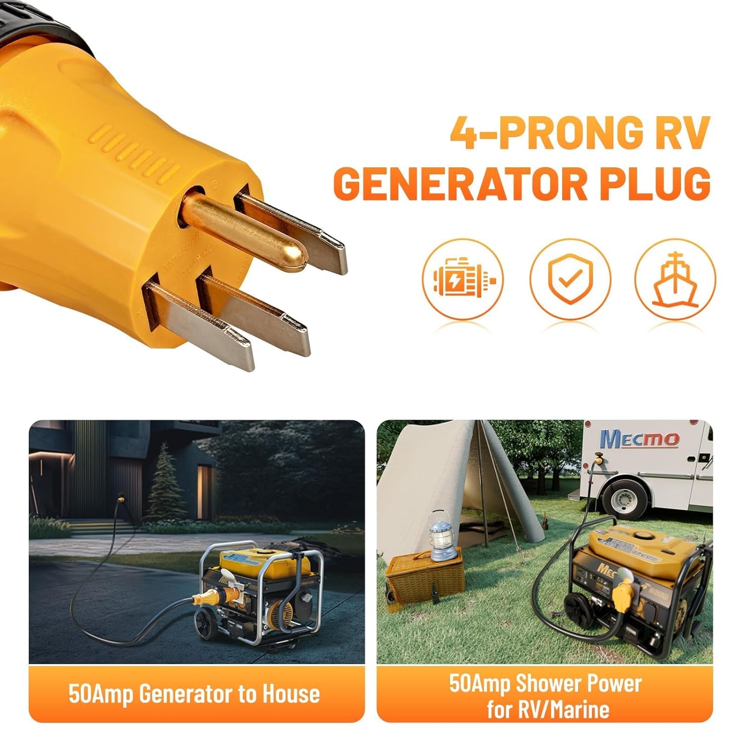 MECMO 50 Amp NEMA 14-50P to 2X 14-50P Y Splitter RV Adapter Power Cord with NEMA 14-50P to SS2-50R Twist Lock RV Generator Adapter Shore Marine Power Adapter for Generator to House, RV