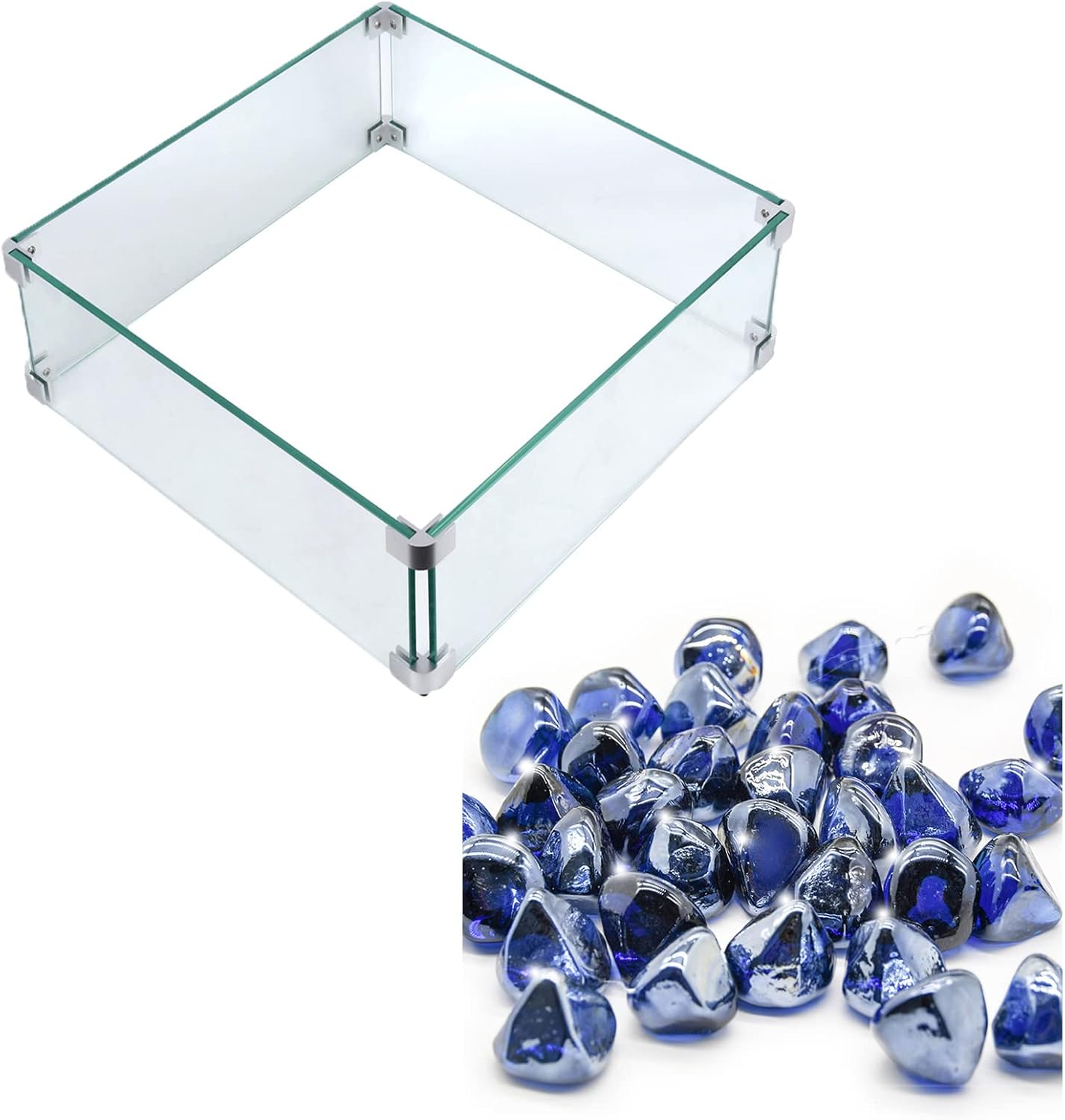 17.5 Fire Pit Wind Guard and Diamond Fire Glass for Propane Fire Pit, Decorate to Protect Your Fire Pit, Save Energy.