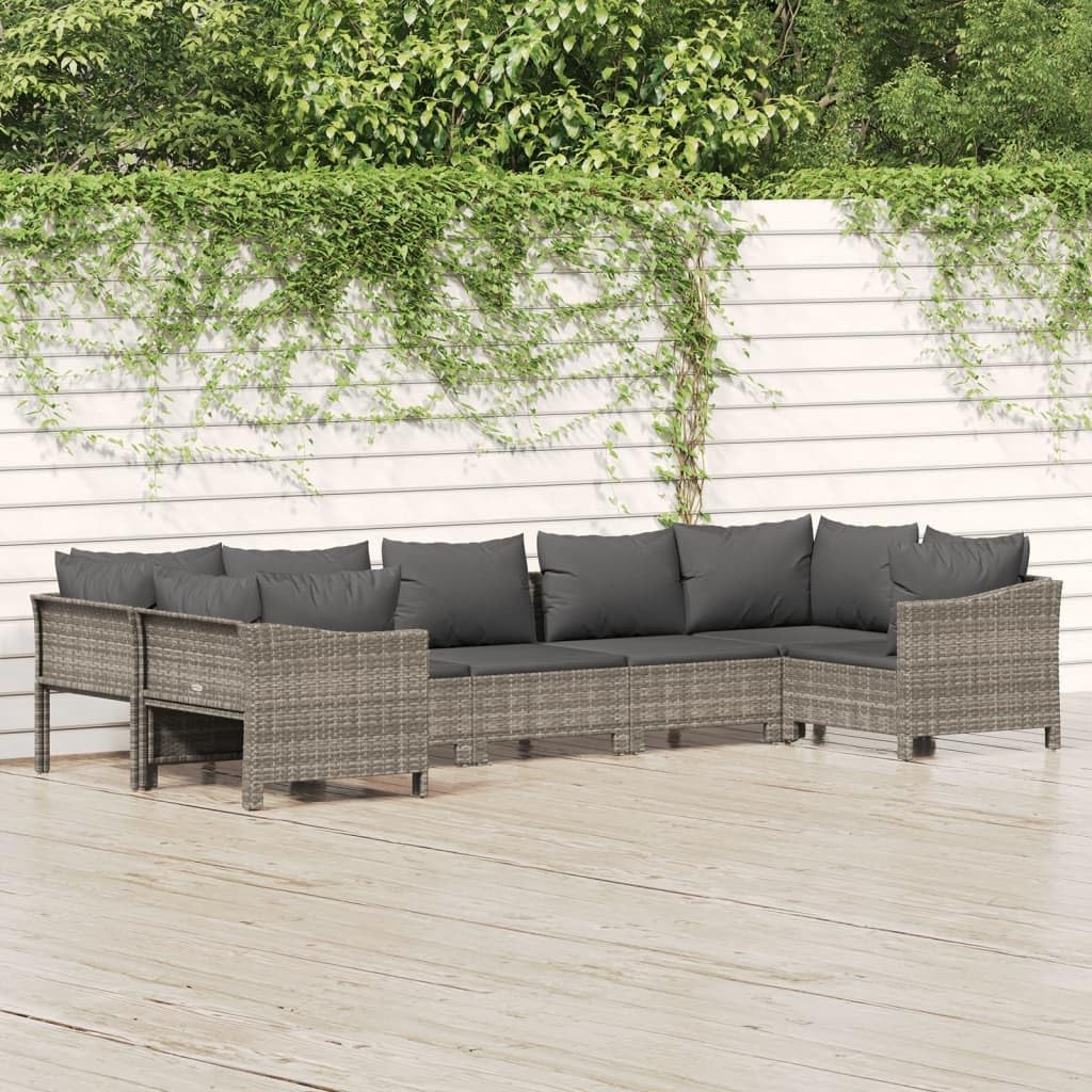 Grey 7-Piece Garden Lounge Set, PE Rattan Powder-Coated Steel, Outdoor Patio Furniture Seating for 7 People, Balcony