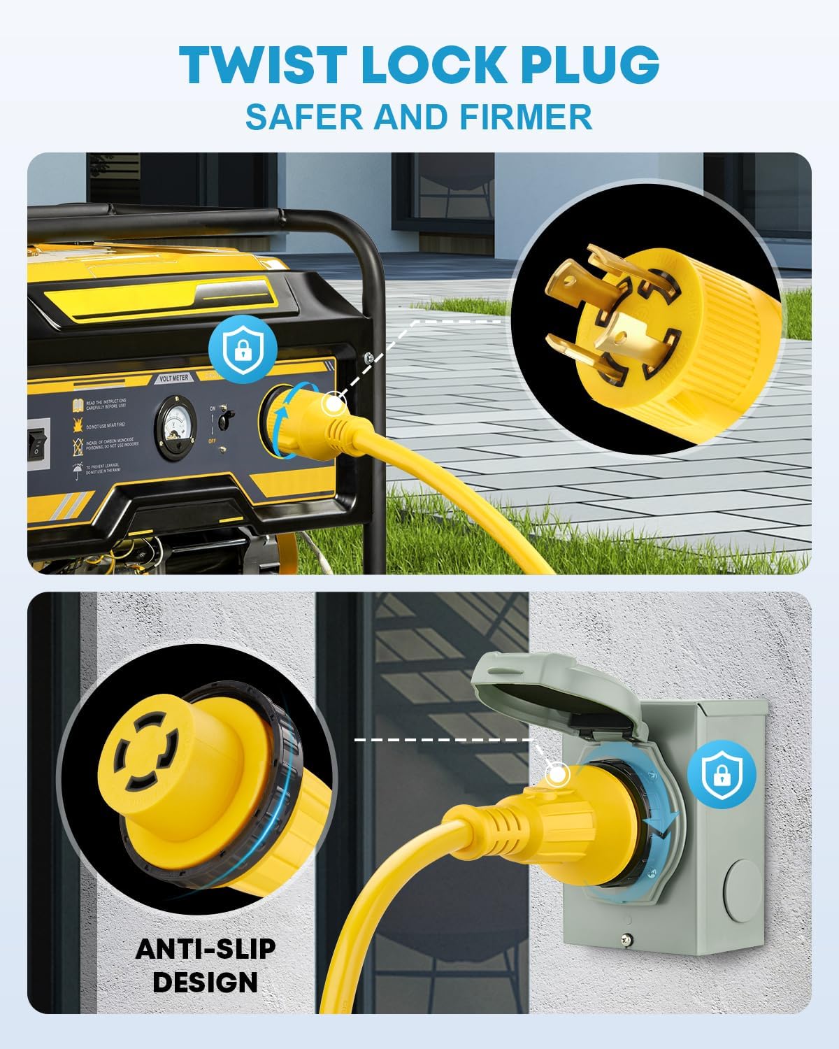 Kohree 25 Feet 30 Amp Generator Cord and Power Inlet Box Kit, 4 Prong NEMA L14-30P to L14-30R Generator Extension Cord, 30Amp Pre-Drilled Inlet Box with Cord Waterproof Combo Kit, 125/250V, ETL Listed