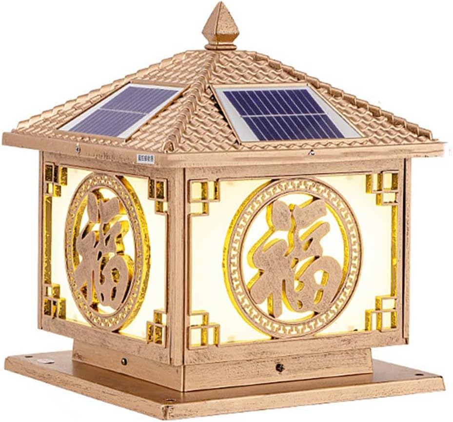 Solar Outdoor Post Light, Classic Black Lantern Column Lamp Fence Post Cap Lamp Waterproof and Rustproof Solar Lamp for Deck Fence Patio Post Decor Aluminum Solar Pillar Light