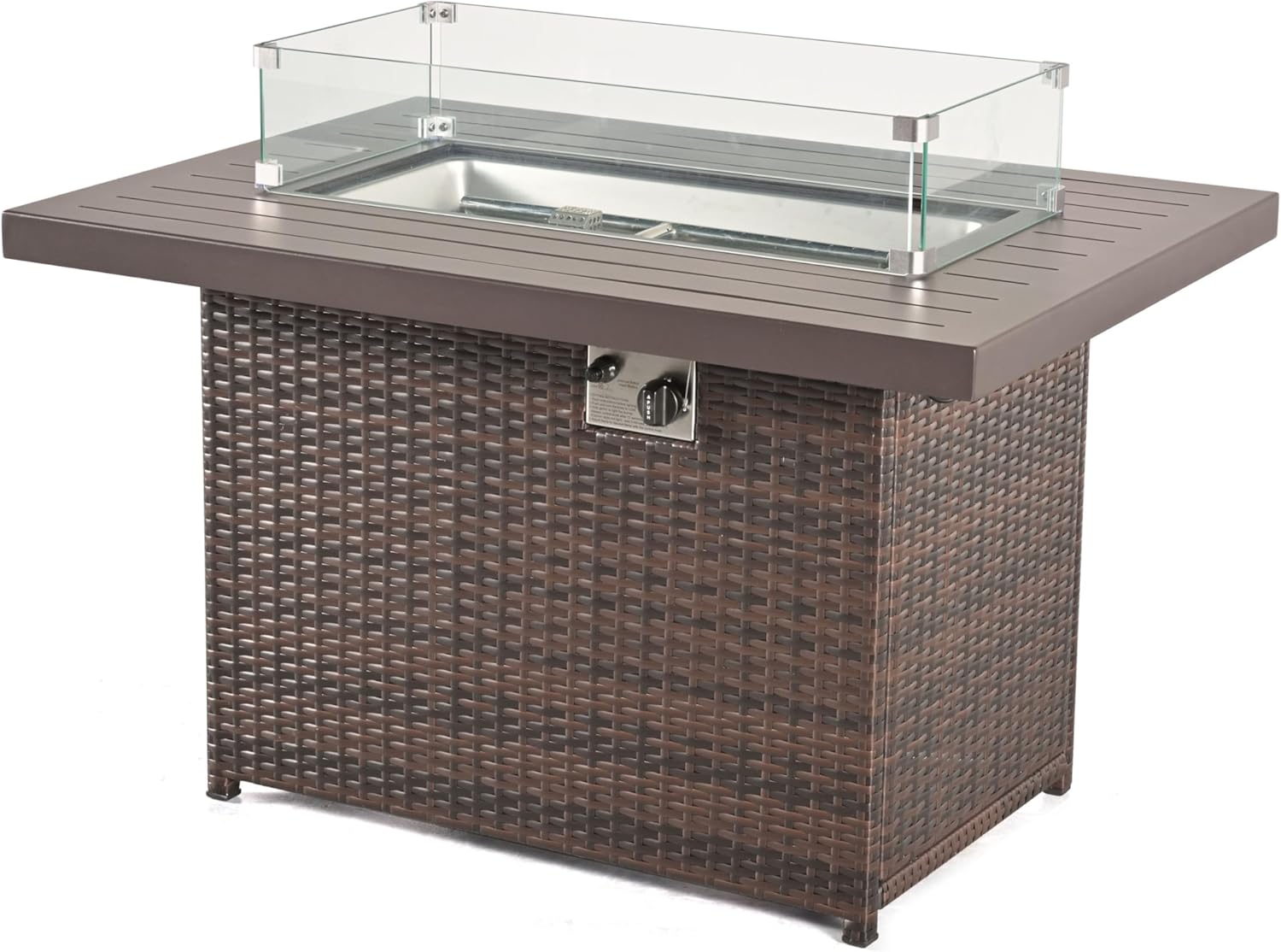 Greemotion Finley Patio Outdoor Propoane Fire Pit Table with Removable Cover and Glass Windshield 55,000 BTU for Patio Deck Backyard Poolside, Brown