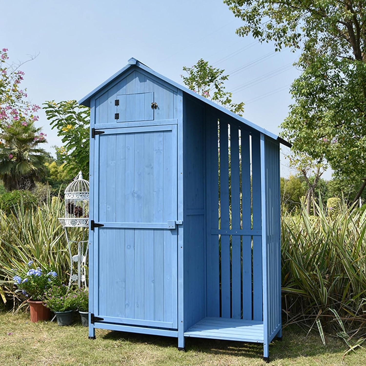 Garden Tool Storage Cabinet, Multi-Purpose Outdoor Storage Cabinet Waterproof, Outdoor Storage Cabinet for Garbage Cans, Lawnmower, Garden Accessories (One Color Blue)