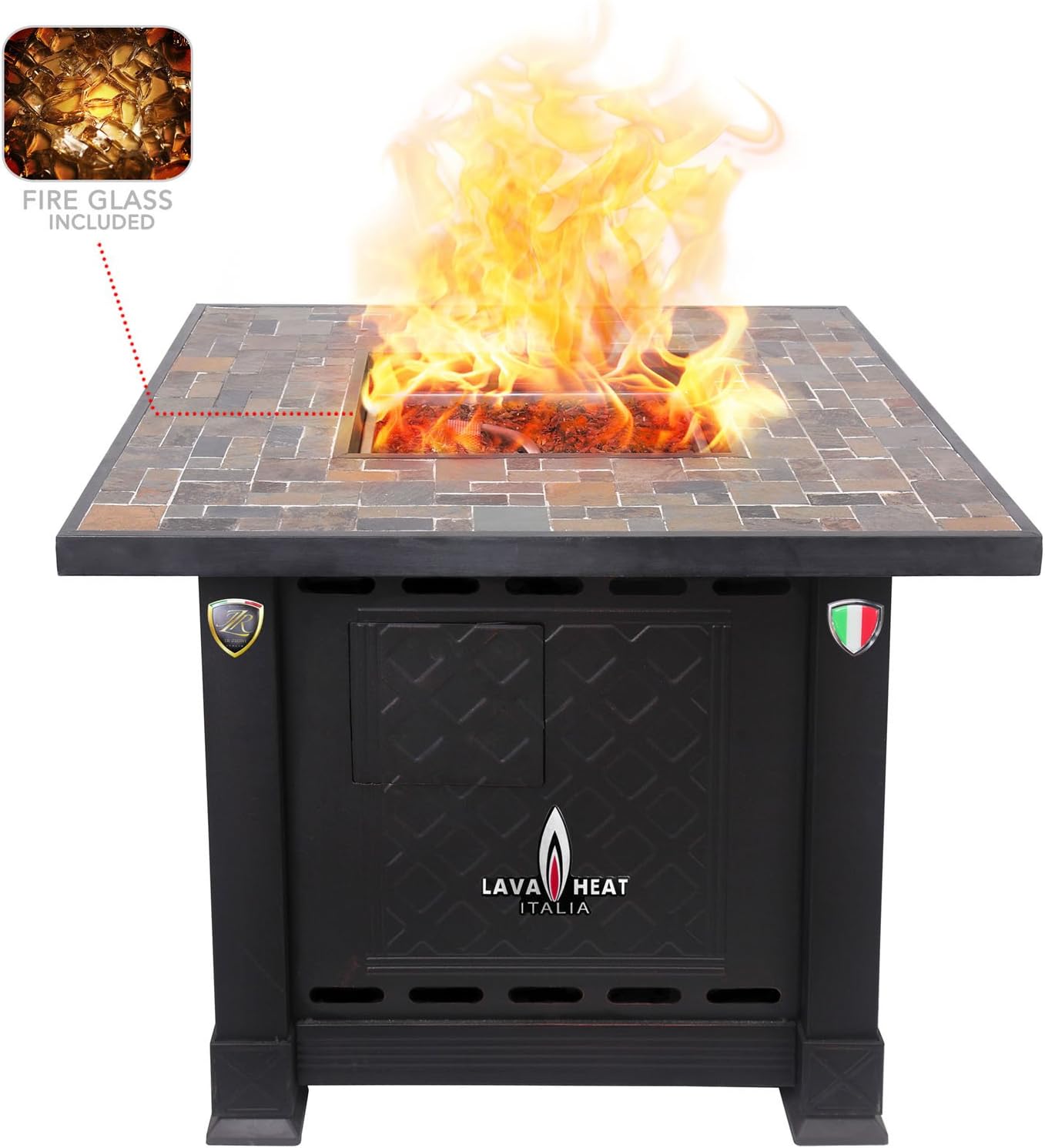 Lava Heat Italia Volterra Liquid Propane Fire Pit Table, Antique Bronze and Natural Slate