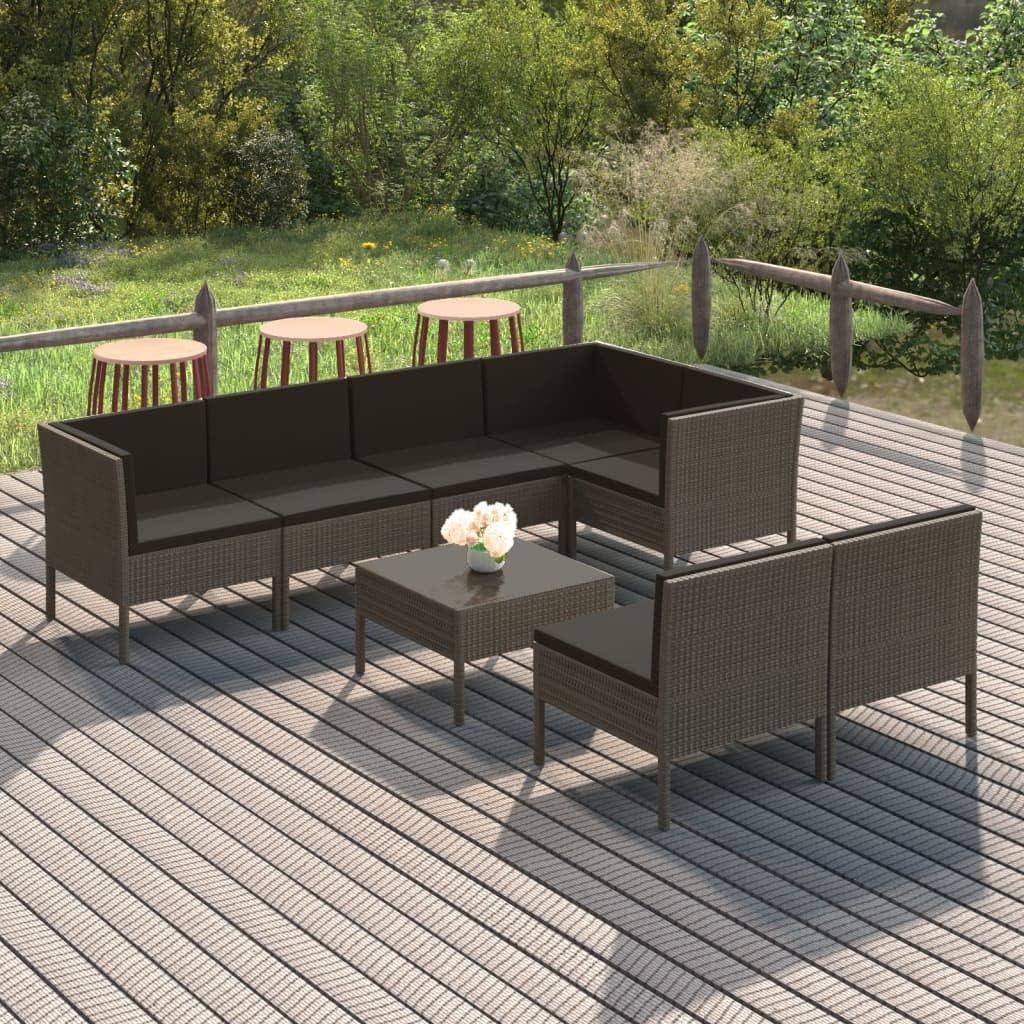 Garden Lounge Set Grey PE Rattan, Large Adjustable Armrests, Modular Outdoor Patio Furniture, Weather-Resistant Synthetic Poly Rattan for Balcony
