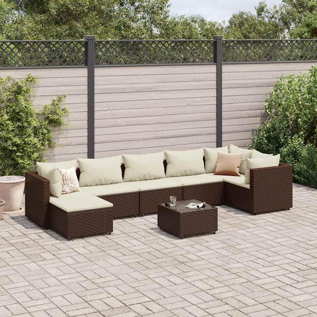 Patio Set 8 Piece Patio Lounge Set with Cushions Brown Poly Rattan