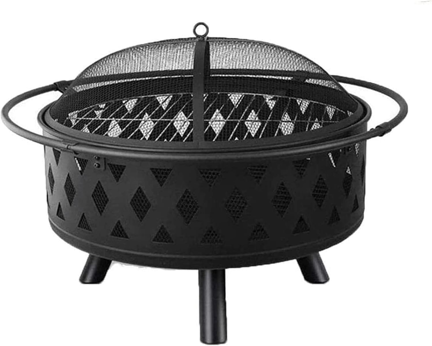 Outdoor Brazier Camping Fire Pit Camping Garden Patio Heater Fire Pits with Mesh Lid BBQ Grill Shelf Suitable for Bonfire Patio Backyard