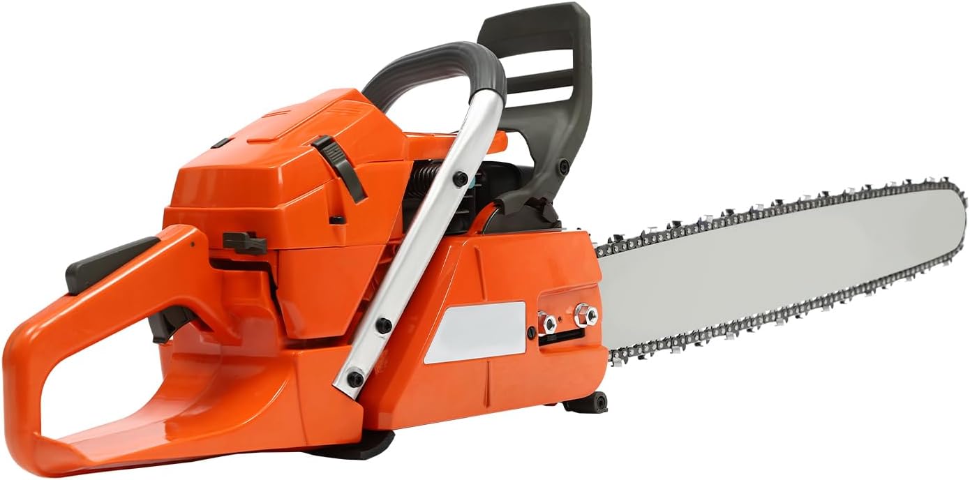 65CC 2 Stroke Gas Chainsaws 24 Inch Gasoline Chain Saws Handheld Gas Powered Chainsaws with Single Cylinder & Air-cooled 3.4KW Portable Chain Saw for Cutting Wood, Branch