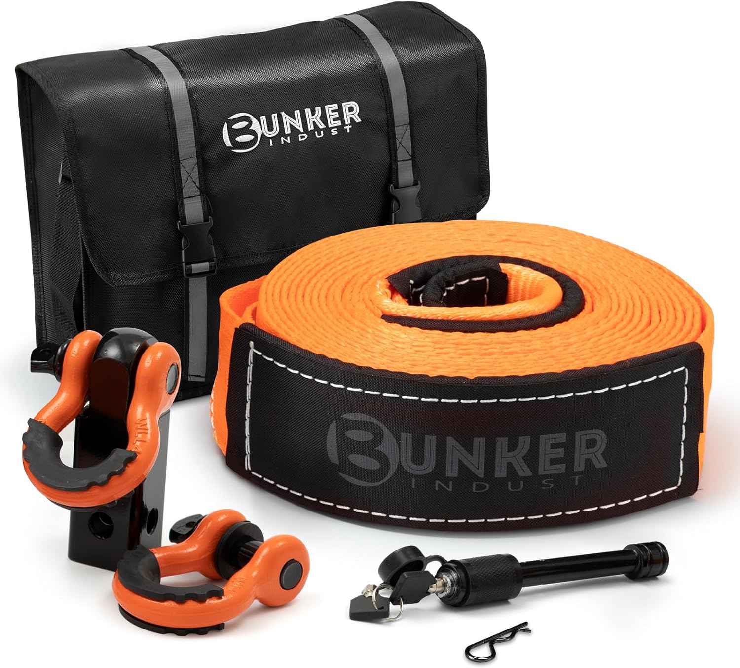 BUNKER INDUST Heavy Duty Tow Strap Recovery Kit,3