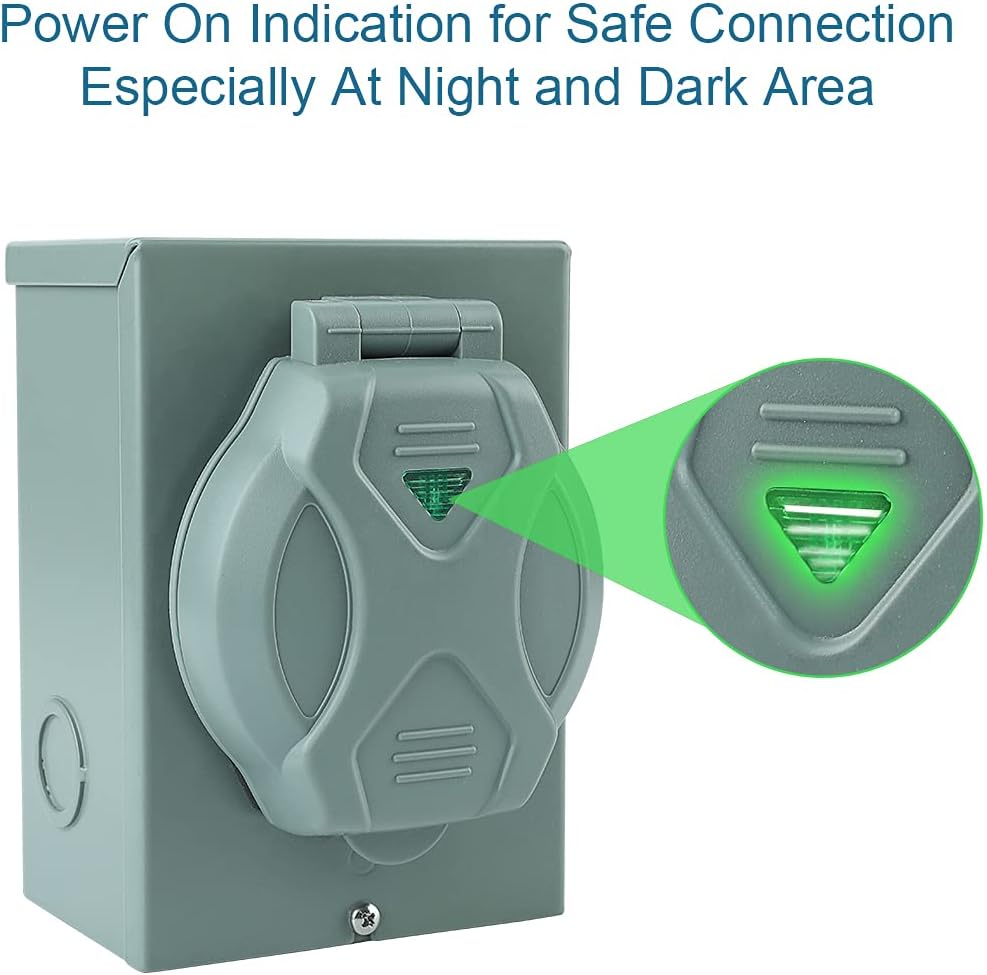 50 Amp Generator Power Inlet Box, NEMA SS2-50P 125/250 Volt 12500 Watts Power Inlet Box for 3 Prong Generator Cord, ETL Listed, Weatherproof Outdoor Use