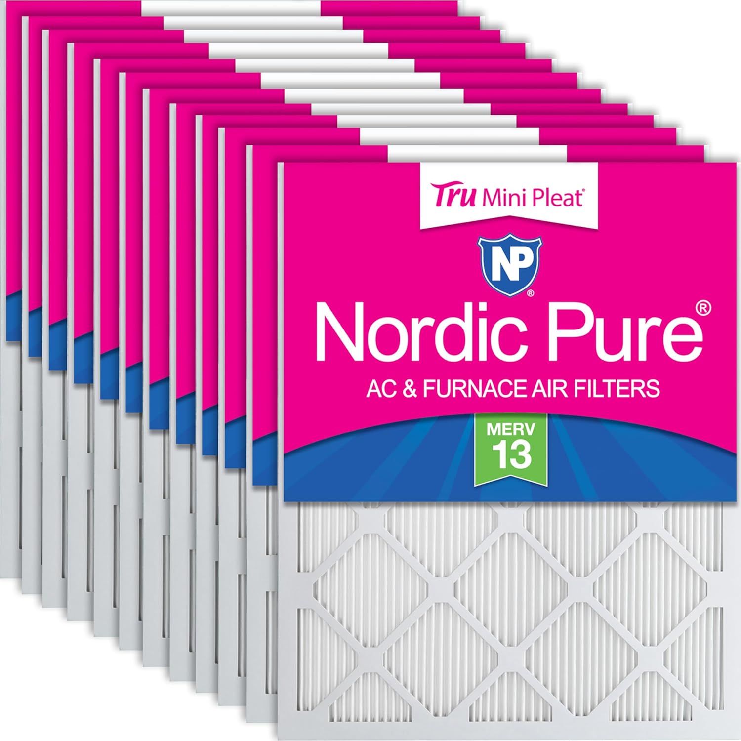 Nordic Pure 12x12x1 (Actual Size: 11 3/4 x 11 3/4 x 3/4) Tru Mini Pleat MERV 13 AC Furnace Air Filters – 2.5X More Media for Longer-Lasting, High-Efficiency Filtration - 12 Pack