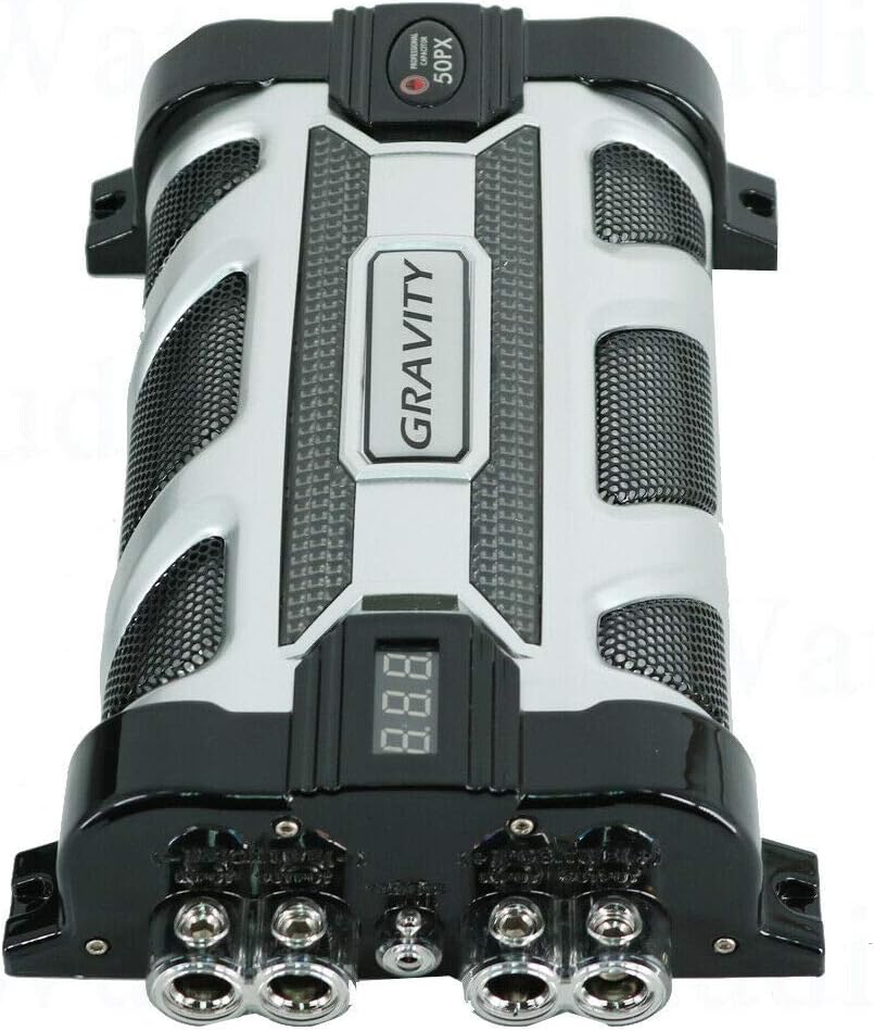 Gravity GR-50PX Car Audio Mobile Battery Stiffening Portable Power 50.0 Farad Capacitor and Completed 5000 Watts Amplifier Installation Wiring kit 0 Gauge BGC0XLB