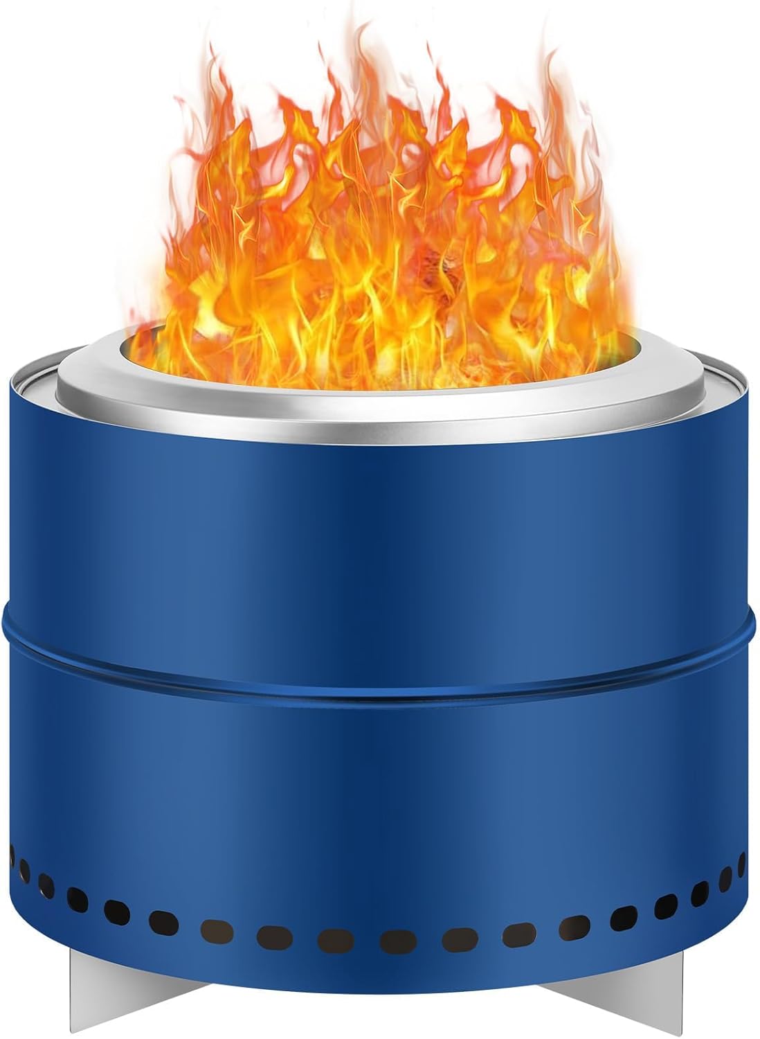 19.5 Inch Smokeless Firepit for Outdoor Wood Burning, Stainless Steel Portable Fire Pit with 360° Airflow, Solo Stove Removable Ash Pan & Carry Bag for Backyard, Picnic, Deck, Camping,Blue